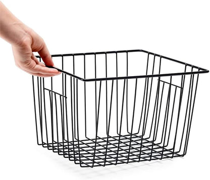 SANNO Freezer Baskets Wire Storage Basket, Metal Household Storage Organizer Baskets Bin for Pantry, Shelf, Freezer, Kitchen Cabinet, Bathroom Black