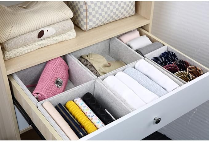 YBM HOME Clothes Drawer Organizer - Set of 2 Drawer Organizers for Bra, Underwear, Lingerie, Socks, Ties ETC - Foldable, Easy Assemble, Breathable Organizer Bins for Bedroom and Closet, 1251-4