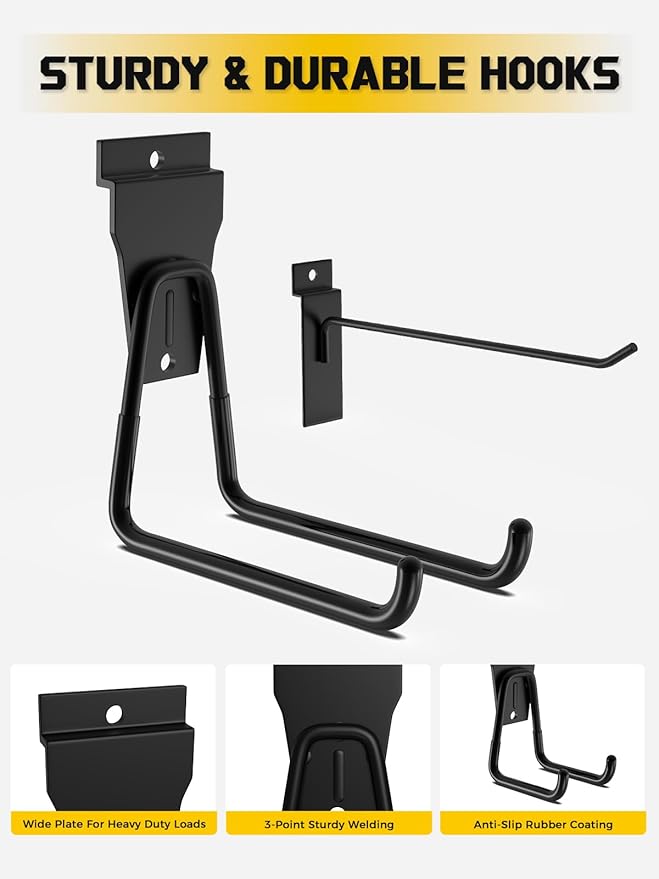 AZUNO 14 PCS Slatwall Accessories Kit - 2 Pack Large Mesh Slatwall Baskets with Front Zipper & 12 Pack Heavy Duty Slat Wall Hooks, Garage Storage & Organizer for Sports Gear, Toys, Tools