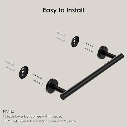 FORIOUS Towel Bar Wall Mounted, Stainless Steel Towel Racks for Bathroom, Includes Wall Mounting Hardware (Matte Black, 14 Inch)