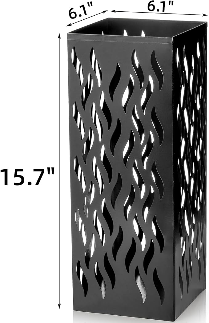 Metal Umbrella Holder, Heavy Square Canes Walking Sticks Stand Rack, Freestanding Rain Collection Umbrella Organizer, Black Umbrella Storage Bin for Entryway, Home, Office, 6.1"x6.1"x15.7"