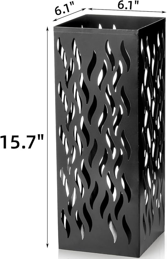 Metal Umbrella Holder, Heavy Square Canes Walking Sticks Stand Rack, Freestanding Rain Collection Umbrella Organizer, Black Umbrella Storage Bin for Entryway, Home, Office, 6.1"x6.1"x15.7"