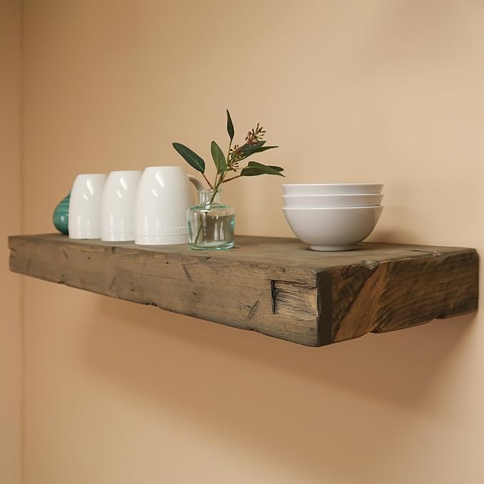 Urbandi Rustic Distressed Floating Shelves, Set of 2, Handmade Out of Pine Wood, 3 Inch Thick, Made in USA (Aged Barrel, 36Lx3Hx8D)
