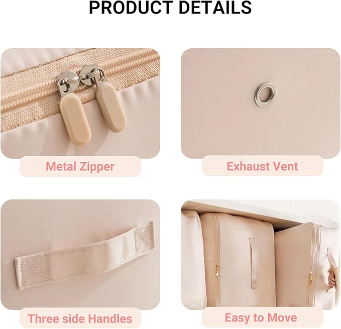 2-Pack Comforter Storage Bag Large Capacity Blanket Storage Bags, Ultra Space Saving Self Compression Organizer, Washable Compression Bags for Comforter Blanket Bedding Duvet Pillow (Beige)