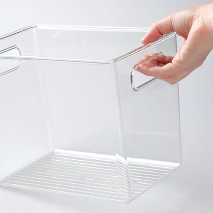 mDesign Plastic Deep Bathroom Storage Bin with Handles for Organizing Soaps, Shampoos, Conditioners, Body Wash, Serums, Oils, Supplements, Hair Styling Accessories, Ligne Collection - Clear