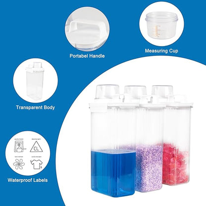 95oz Laundry Detergent Container, 2 Pack Plastic Liquid Detergent Dispenser for Laundry Room Powder,Soap,Fabric Softener, Scent Beads Storage and Organization,with 5 Labels.(3, 95oz)