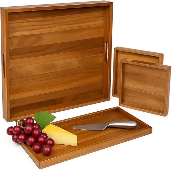 20 inch Large Square Ottoman Tray. Premium Acacia Wood Serving Tray for Living Room, Ottoman, Kitchen or as a Coffee Table Tray. Perfect Serving Tray for Breakfast in Bed, Appetizers or Parties
