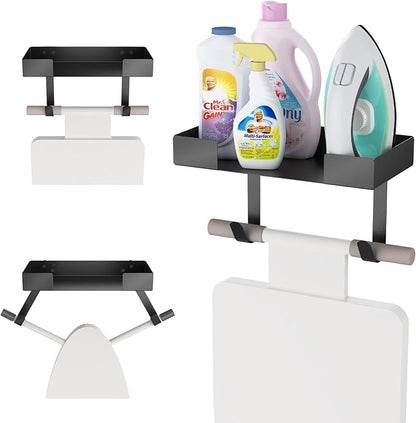 Ironing Board Holder Wall Mount,Ironing Board Hanger Wall Mount for T&Y Leg Ironing Board, T&Y Shaped Space Saving Iron Holder Hanger for Laundry Room Decor and and Storage with Large Storage (Black)