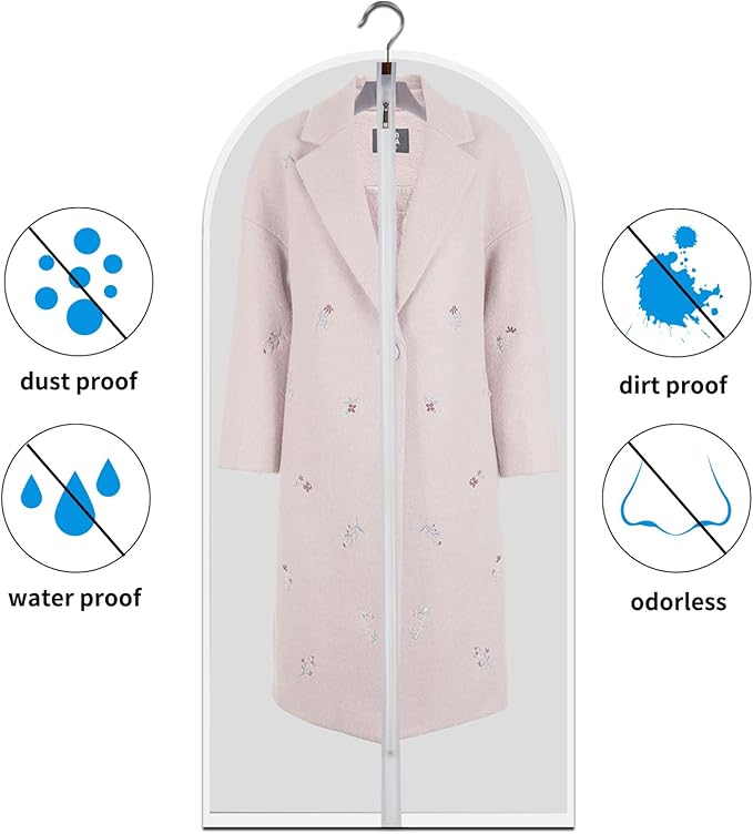 dust proof clothing bags - pack of 6 pcs 60 inch large hanging garment bags and cedar balls, for coat, long dress, gowns, and dance costumes