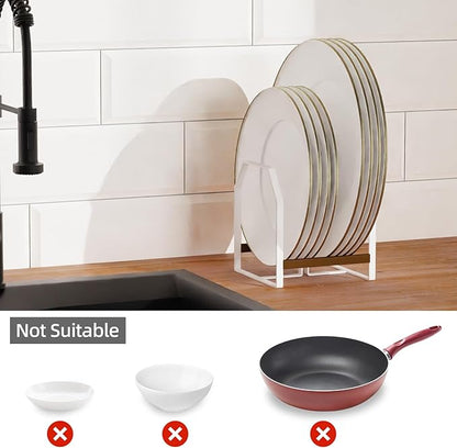 TIPSYTREE 4 Pack Plate Organizer for Cabinet, Arched Metal Dish Holder Rack, Plate Rack Organizer for Cupboard, Space Saver Dish Storage Rack, Holds 6–12 Inch Plates, 2 Large 2 Small, White