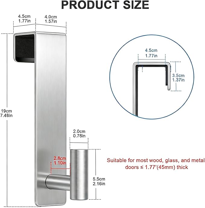HUFEEOH Over The Door Hooks 2-Pack, Heavy Stainless Steel Coat & Towel Rack, No Drilling Scratch-Free Over Door Hanger Dorm Essentials Bathroom Accessories, Fits 1-3/4" Doors (“T” Shape - Silver)