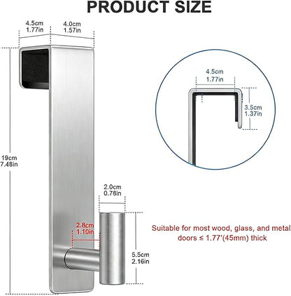 HUFEEOH Over The Door Hooks 2-Pack, Heavy Stainless Steel Coat & Towel Rack, No Drilling Scratch-Free Over Door Hanger Dorm Essentials Bathroom Accessories, Fits 1-3/4" Doors (“T” Shape - Silver)