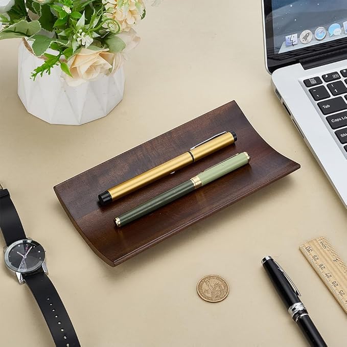 FINGERINSPIRE Wooden Pen Tray 7.48x3.94 Inch Pens Display Holder Arch Shape Walnut Wood Pen Tray Coconut Brown Wooden Pens Desk Organizer for Writing Tools Pencils Office Stationery Desk Decoration