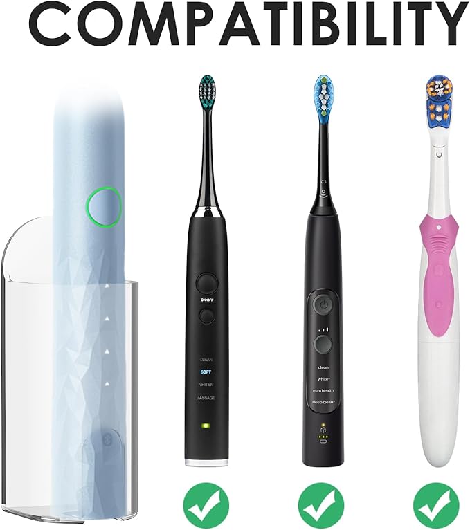 DODAMOUR 2 Pack Electric Toothbrush Holder Wall Mounted, Plastic Tooth Brush Holder with Charge Port, Self Adhesive Toothbrush Organizer for Bathroom (Clear)