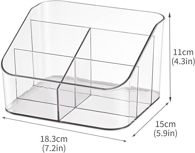 Remote Control Holder, Clear Plastic Remote Caddy for Desk and Nightstand Storage, Space-Saving Desk Organizer with See-Through Design for Living Room and Desk Accessories, 5 Compartments