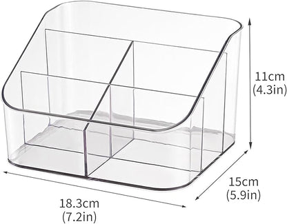 Remote Control Holder, Clear Plastic Remote Caddy for Desk and Nightstand Storage, Space-Saving Desk Organizer with See-Through Design for Living Room and Desk Accessories, 5 Compartments