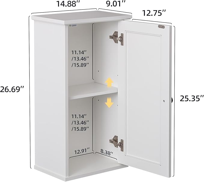 OONNEE Over The Toilet Storage Cabinet, Above Toilet Organizer with Rattan Door, Modern White Finish, 13x25 inch Space Saving Bathroom Medicine Cabinet