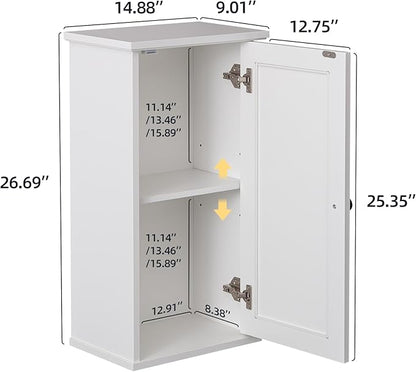 OONNEE Over The Toilet Storage Cabinet, Above Toilet Organizer with Rattan Door, Modern White Finish, 13x25 inch Space Saving Bathroom Medicine Cabinet
