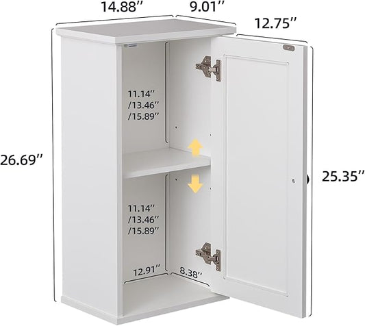 OONNEE Over The Toilet Storage Cabinet, Above Toilet Organizer with Rattan Door, Modern White Finish, 13x25 inch Space Saving Bathroom Medicine Cabinet
