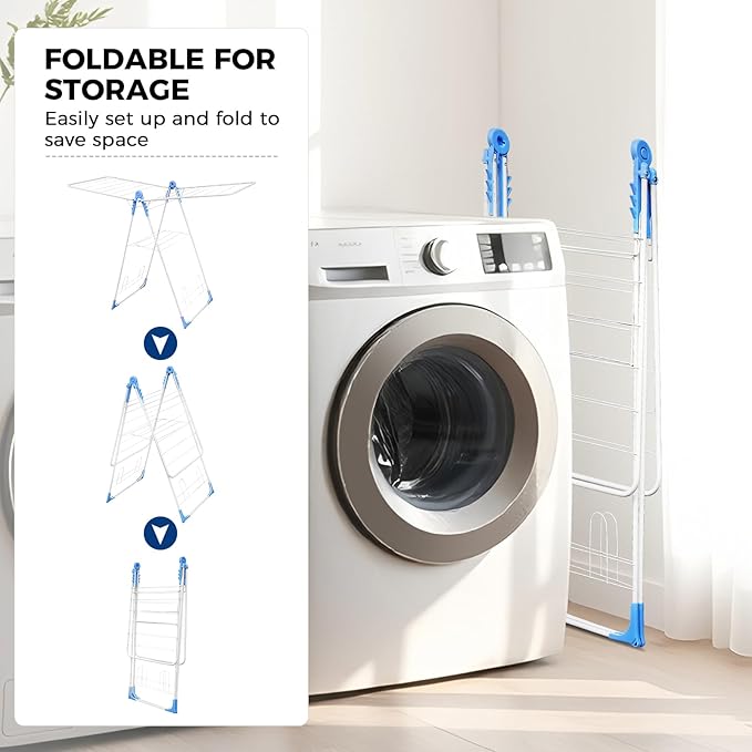 Gullwing Drying Rack, Foldable Space Saving Laundry Racks for Drying Clothes, Easy to Assemble Multi Functional Adjustable Outdoor Drying Rack Clothing for Garden Patio Balcony Indoor Use