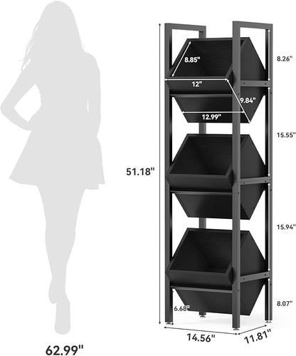 LITTLE TREE 3-Tier Basket Stand, Rustic Standing Organizer Storage Rack, Wooden Floor Stand Shelving Unit for Kitchen, Bathroom, Living Room