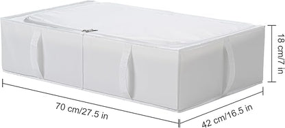 TYEERS Under Bed Storage Containers, Durable Fabric, Washable, Collapsible, Under Bed Storage Bins for Clothes, Blankets, Sheets, Shoes, 27.5x16.5x7 Inches, 4-Pack, White