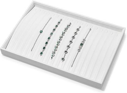 White PU Leather Jewelry Display Tray for Long Chain Pendant Necklace Organizer Display Showcase Jewelry Storage Tray
