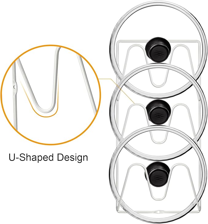MZTOOL 2 Pack Pot-Lid-Organizer, 6-Tier Pots and Pans Lid-Organizer for Cabinet Door/Wall, No Drilling Adhesive Wall/Door Mounted Rustproof Pot-Lid-Holder for Kitchen Organization - White