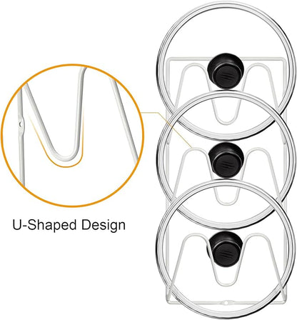MZTOOL 2 Pack Pot-Lid-Organizer, 6-Tier Pots and Pans Lid-Organizer for Cabinet Door/Wall, No Drilling Adhesive Wall/Door Mounted Rustproof Pot-Lid-Holder for Kitchen Organization - White
