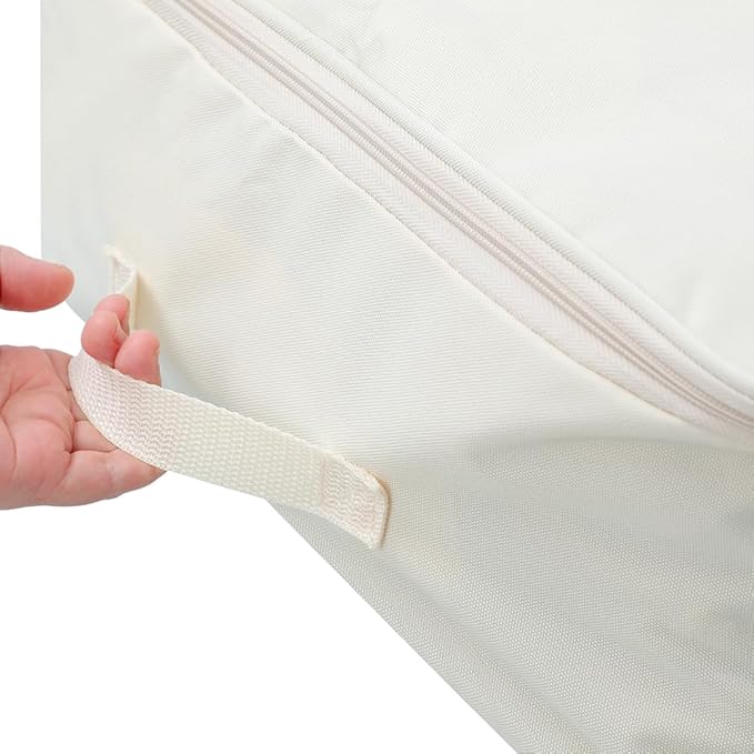 Comforter Clothes Storage Bag, 26.8 x 18 x 7.8 inches, 600D Oxford Fabric for Blanket, Quilt, Pillow, Bedding, Clothes, Sweater, Bedding, Foldable Zipper Container Tote, 2 Carrying Handles, Beige
