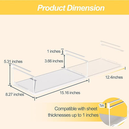 2 Pack Hanging Under Shelf Storage Basket Organizer,Expandable Under Shelf Storage,Metal & White,Heavy Duty Slide-in Storage Baskets,Space Saving for Cabinet,Desk,Pantry,Kitchen