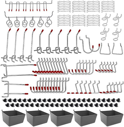 165pcs Metal Hanging Organizer Set, Waterproof Hooks and Storage Boxes for 1-inch Gutter Spacing, Tool Hanging Kit with Hammer, Brush, Drill, Screw for Garage, Warehouse, Garden Use