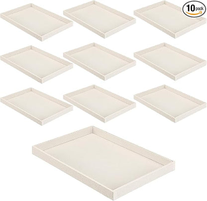 Quelay Velvet Stackable Jewelry Tray Showcase Display, Jewelry Organizer Tray Bracelet Ring Earring Necklace Organizer Empty Plate for Drawers Countertop (Beige,10 Pcs)