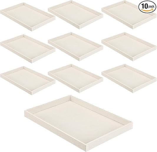 Quelay Velvet Stackable Jewelry Tray Showcase Display, Jewelry Organizer Tray Bracelet Ring Earring Necklace Organizer Empty Plate for Drawers Countertop (Beige,10 Pcs)