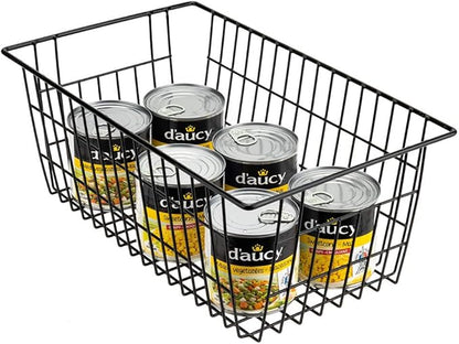 SANNO Freezer Baskets Wire Storage Baskets Closet Baskets Bin Farmhouse Organizer Storage Bins Large Organizer Bins for Home, Office, Bathroom, Pantry Organization Storage -Black Set of 3, 15.7"