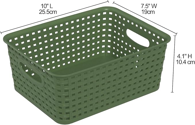 6 Packs Plastic Organizer Shelf Baskets, Desktop Weave Storage Basket, Green Storage Baskets for Cabinet, Pantry