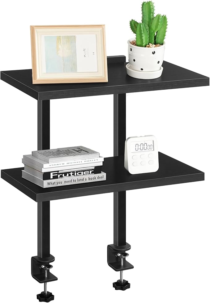 Clamp On Desk Organizer, 2-Tier Desktop Bookshelf, Adjustable Desk Storage Shelf, Metal Frame, for Office, Study and Game Room, Black DSBK3501 (Pack of 2)
