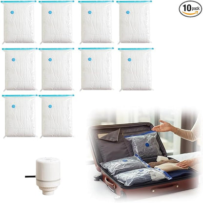 10 Pack Vacuum Storage Bags with Electric Pump, Vacuum Seal Bags for Clothes and Travel, Compression for Comforters and Blankets, Sealer Clothes Storage, with Electric Pump (40 * 60cm)