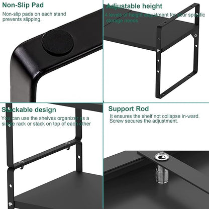 iPEGTOP Expandable Cabinet Storage Shelf Organizer Rack, Heavy Duty Steel Metal Spice Rack Adjustable Height Home Office Garage Pantry Shelf Space Riser for Counter Kitchen Organization, Black, 3 Pack