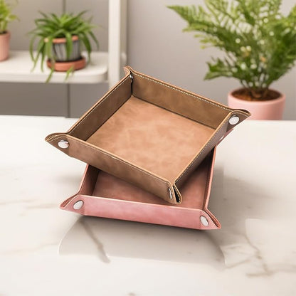 siduater Valet Tray Desktop Storage Organizer – Vegan Leather Catchall Bedside Vanity Tray Nightstand Caddy Holder for Remote Controller, Watch, Keys, Phone, Wallet, Coin, Jewelry, Stone Khaki
