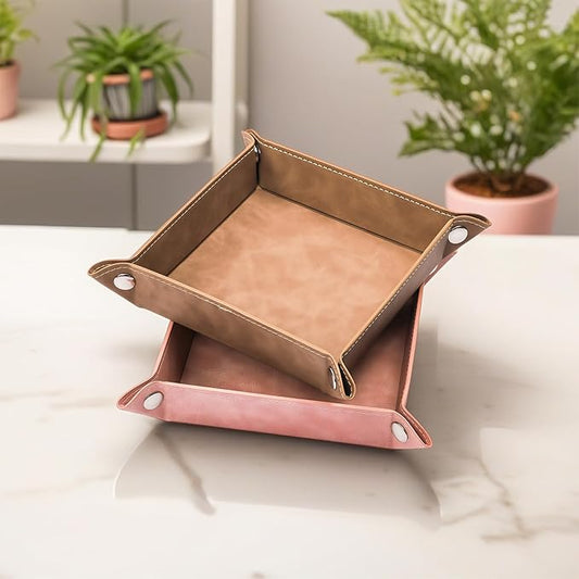 siduater Valet Tray Desktop Storage Organizer – Vegan Leather Catchall Bedside Vanity Tray Nightstand Caddy Holder for Remote Controller, Watch, Keys, Phone, Wallet, Coin, Jewelry, Stone Khaki