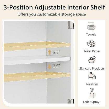 BestComfort Over The Toilet Storage Cabinet, Home Bathroom Space Saver Organizer Above Toilet, Double Doors and Adjustable Shelf, Wooden Freestanding Toilet Storage Rack Unit, 67 inch (White)