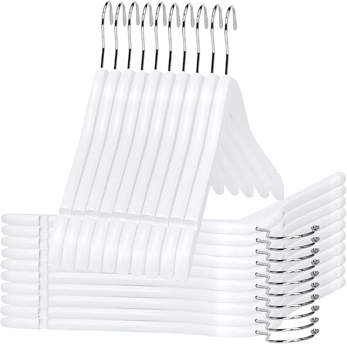 Quality Hangers Semi Curved Wooden Suit Hangers - Smooth Finish Solid Wood Coat Hanger with Swivel Hook - Perfect for Jackets Pants - Dress Clothes Hangers - White - 20 Pack