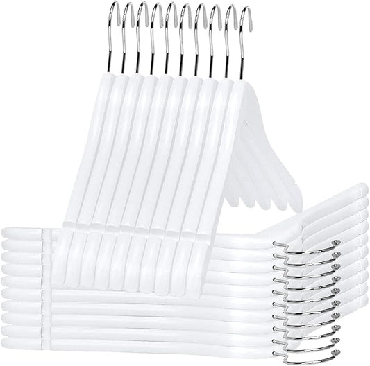 Quality Hangers Semi Curved Wooden Suit Hangers - Smooth Finish Solid Wood Coat Hanger with Swivel Hook - Perfect for Jackets Pants - Dress Clothes Hangers - White - 20 Pack