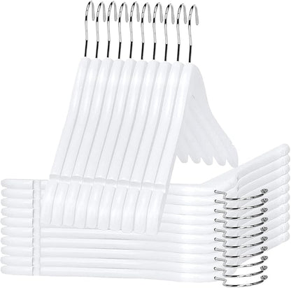 Quality Semi Curved White Wooden Suit Hangers, 80-Pack Smooth Finish Solid Wood Coat Hanger with Swivel Hook, Jacket, Pant, Dress Clothes Hangers White, 80
