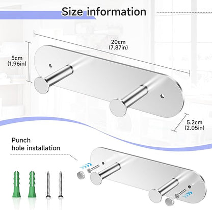 Ironing Board Holder Wall Mount,Ironing Board Hanger with Removable Hooks, Laundry Rooms Stainless Steel Ironing Boards Hook for Wall for Y or T Leg (Silver)