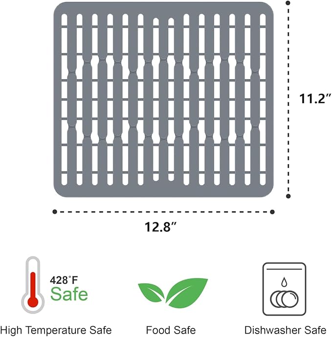 iSPECLE in Sink Dish Drying Rack with Silicone Sink Protector - Expandable Capacity Dish Drainer with Utensil Holder, 12.4"-17.1" L x 12.8" W, Black