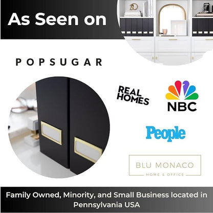 BLU MONACO | Cardboard Magazine File Holder Set of 6 Black | Vertical Magazine File Holder with Gold Label Slots | Standing File Holder and Cardboard Bins for Shelves Desk Storage