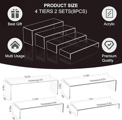 Acrylic Display Riser Stand,5mm Thickness, 12'' Length Tier Display Stands, Thickened to 0.2''(5mm) Acrylic Shelf Risers for Perfume Display,Risers for Buffet Table,Cupcake Stand,Pop Figurines,Tumbler,Food,8Pcs