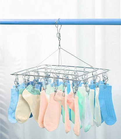 Stainless Steel Clothes Drying Rack with 36 Clips, 1 Pack, 360° Rotating Hanger, Windproof Design for Socks, Underwear, Baby Clothes, Towels, Lingerie, Scarves, Diapers, Laundry Drying Rack